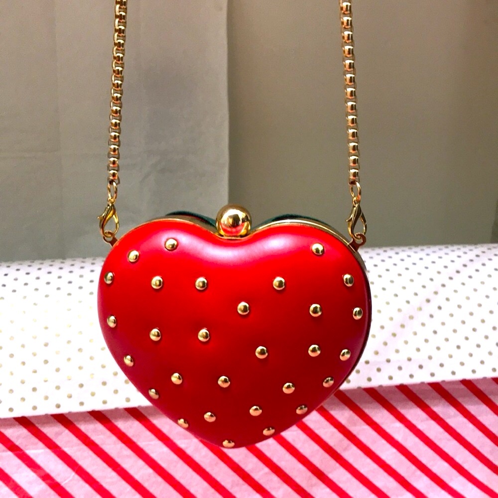Two Bundled Heart Shaped Strawberry Purse Coin Purse Crossbody Chain Bags NWOT - Picture 7 of 8